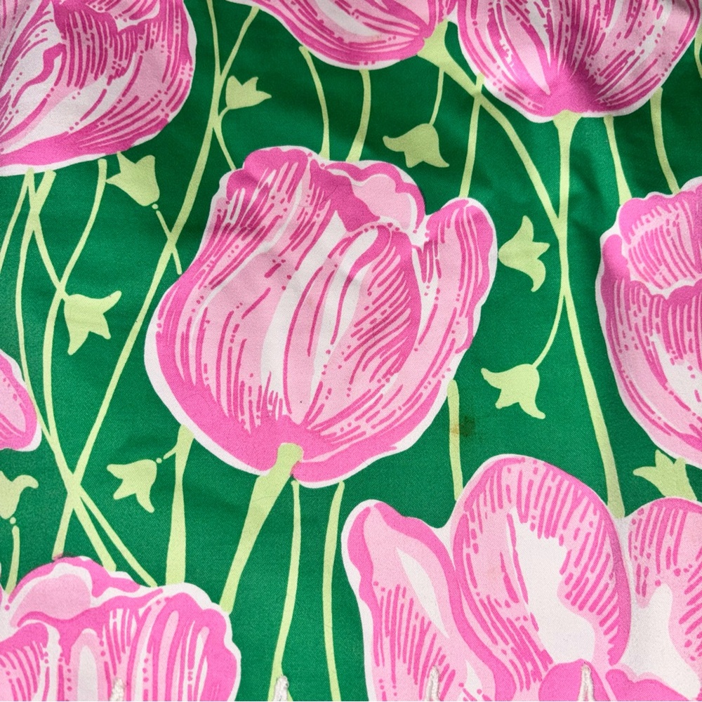 Lilly Pulitzer Size 8 Tulip Print Mini Skirt Green Pink Lace Hem Lined Cotton - Picture 4 of 6
